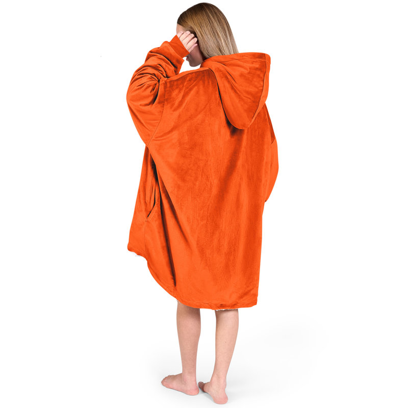 Couverture en sherpa à capuche portable, Orange, Adulte