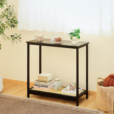 Console étroite en bambou, petite table d'entrée en bois avec rotin et verre, tables d'appoint minces pour le couloir, tables d'appoint minces pour le couloir, le salon, la chambre à coucher, le vestibule