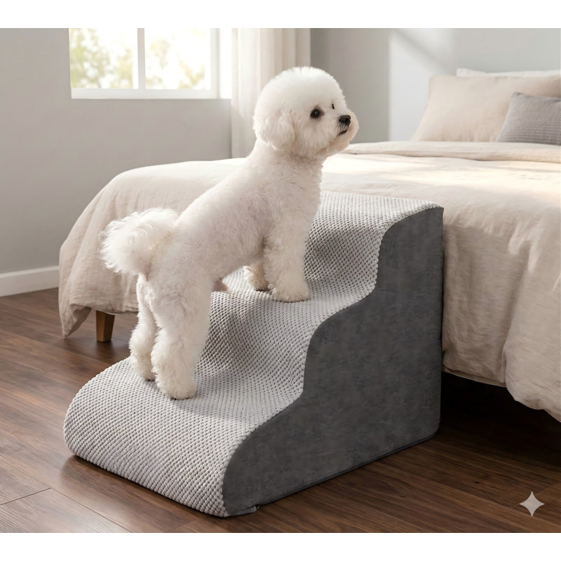 Escalier pour animal de compagnie à cinq niveaux avec tunnel intégré pour lits hauts, conçu pour les petits chiens et les chats, pliable pour un rangement facile, marche intérieure antidérapante et équilibrée, gris foncé