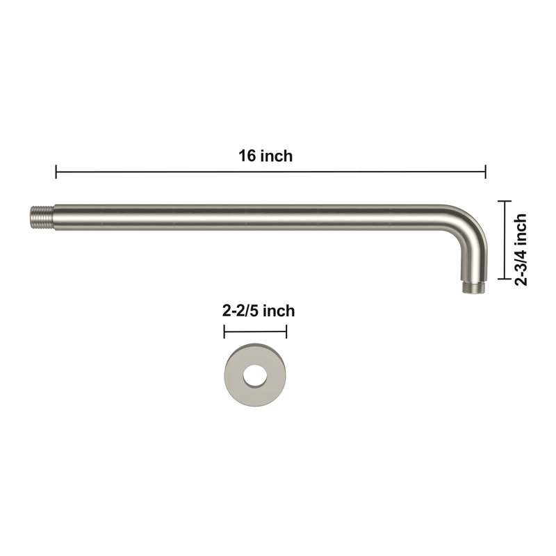 Bras d'extension de douche mural en acier inoxydable 16 po avec bras de douche, Nickel brossé