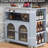 Grey Kitchen Island With Extended Table, Led Lights, Power Outlets, Fluted Glass Doors & Quick Assembly Mobile Doors, Outlets Storage Container-1798213136
