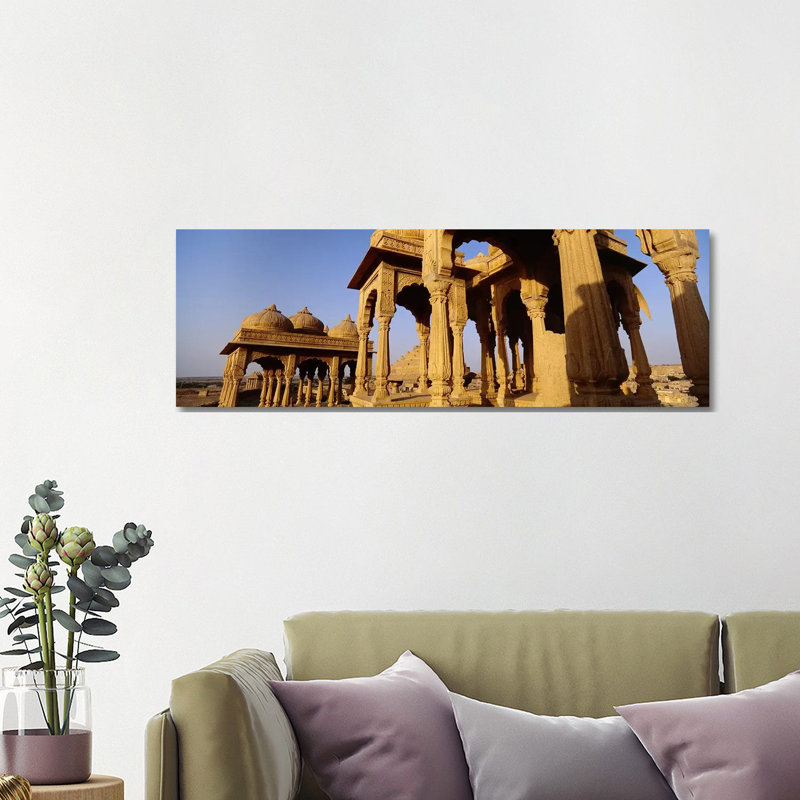 Low Angle View Of Monuments At A Place Of Burial, Jaisalmer, Rajasthan, India by Panoramic Images - Wrapped Canvas Panoramic Print