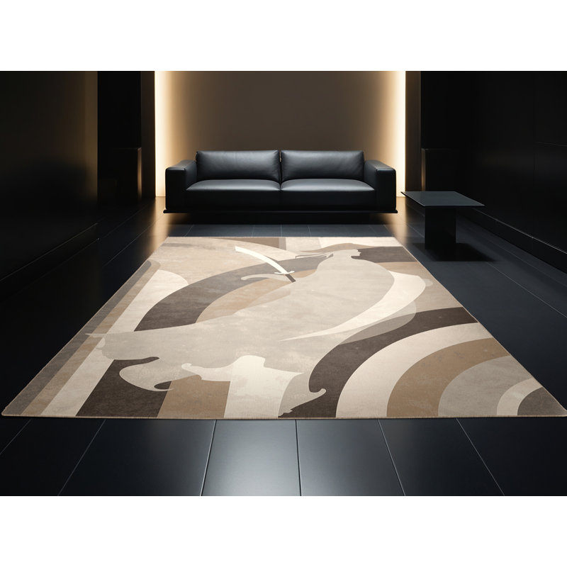 Soft Plush Duren Ghost Pirate Art Deco Arc Area Rug in Beige – Beige Binding, 5x7