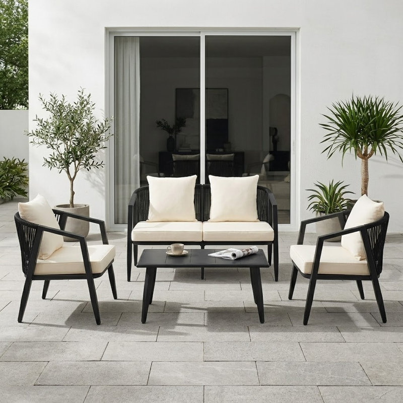 Casual Comfort Modern Patio Multi-Person Table and Chair Set, Beige
