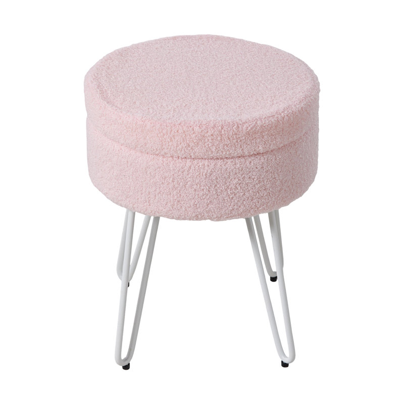 Teddy Fleece Upholstered Storage Vanity Stool, Pink