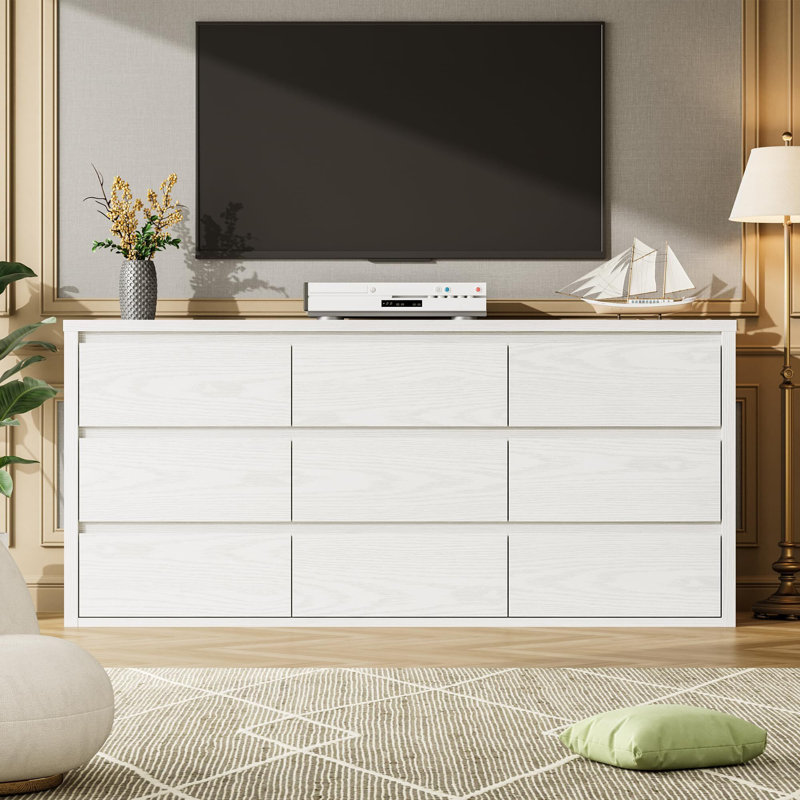 9 Drawer Dresser for Bedroom, Wide Modern Chest of Drawers, Large Wood Dresser Wooden Storage Organizer for Living Room