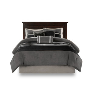7 Pc Pieced Faux Suede Comforter Set Queen
