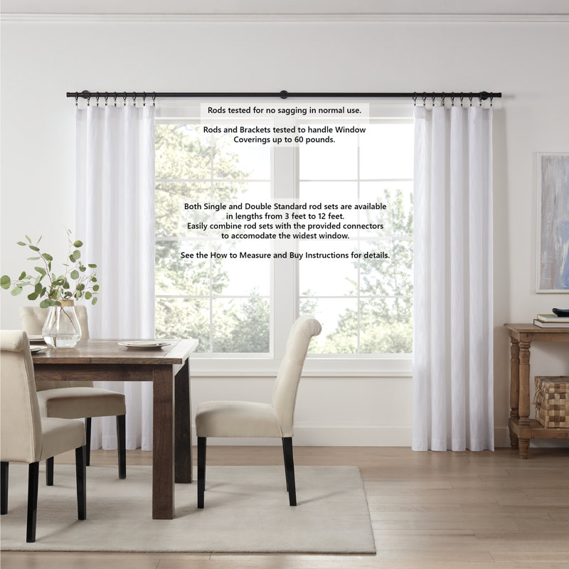 Satin Black 42" Premium Metal Curtain Rod with Designer Brackets