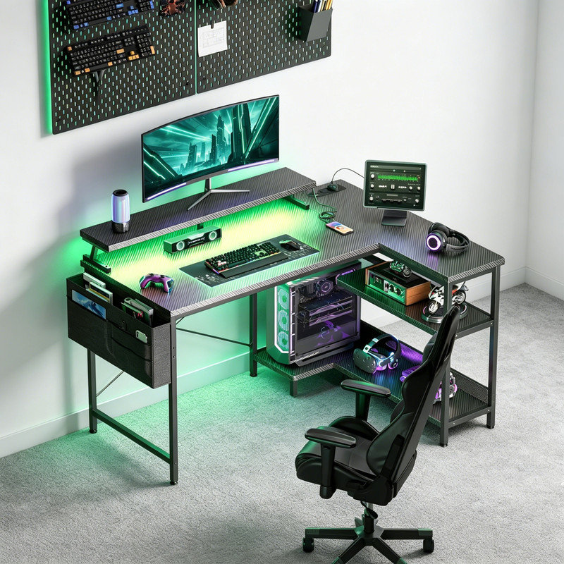 L-Shaped Metal Base Computer Desk