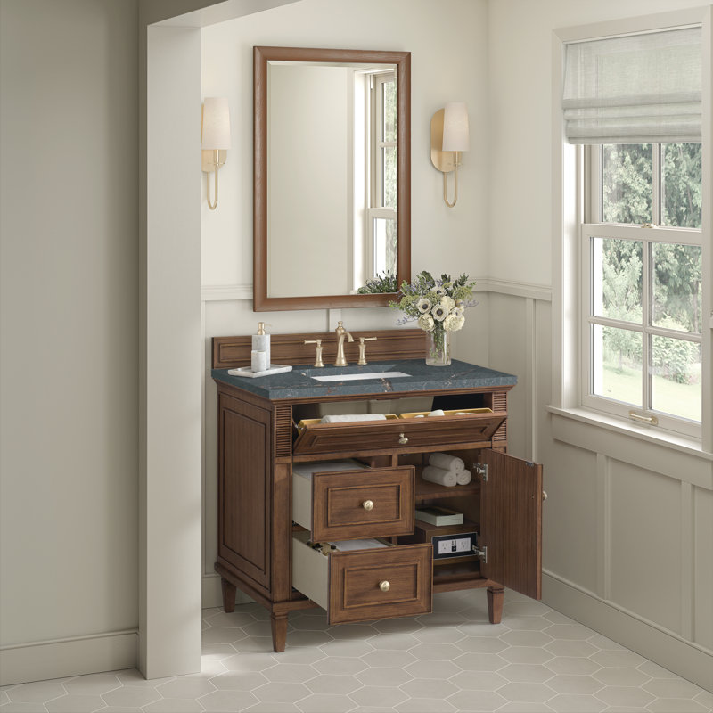 Lorelai 36'' Single Bathroom Vanity with Top, Mid-Century Walnut, Parisian Blue, 8" Widespread