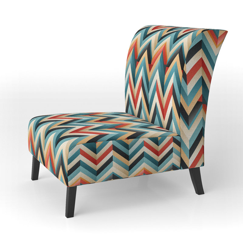 Motif géométrique à chevrons harmonisés - Fauteuil d'appoint et fauteuil rembourrés, Blue/Red Polyester Blend