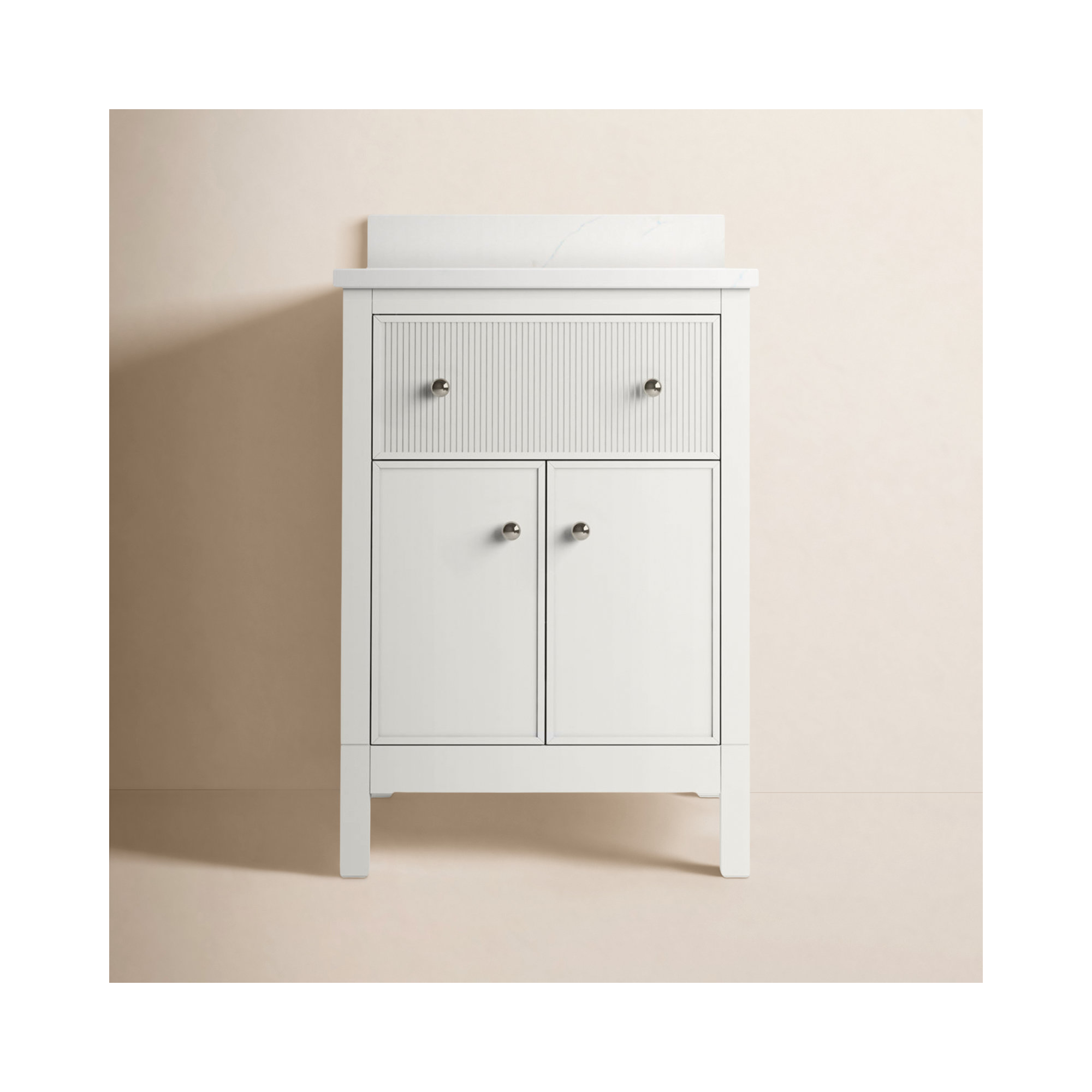 Malin By Studio McGee Bathroom Vanity Cabinet With Sink And Quartz Top, White, Polished Nickel, 24"