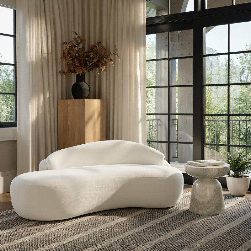 Caspian 79" Chenille Fabric Upholstered Loveseat, Cream Chenille Fabric