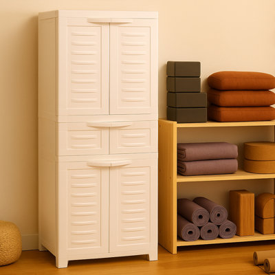 Storage Cabinet with 2 Adjustable Shelves and Center Drawer