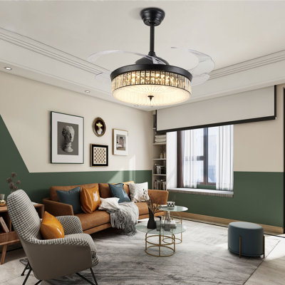 Ventilateur de plafond rétractable moderne en cristal à 4 pales de 42 po Alora avec télécommande et ensemble d'éclairage inclus