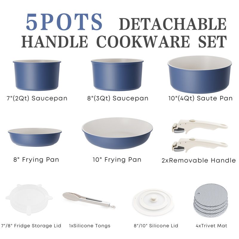 kechai5 11 - Piece Non-Stick Cookware Set, Blue