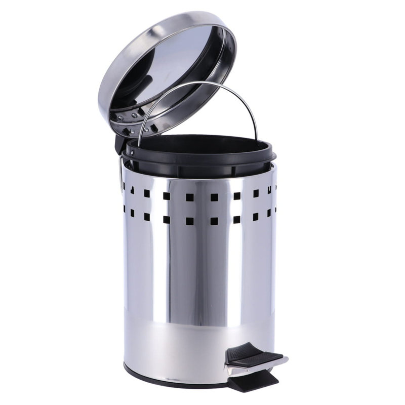 Silver Stainless Steel Round Pedal Bathroom Trash Can