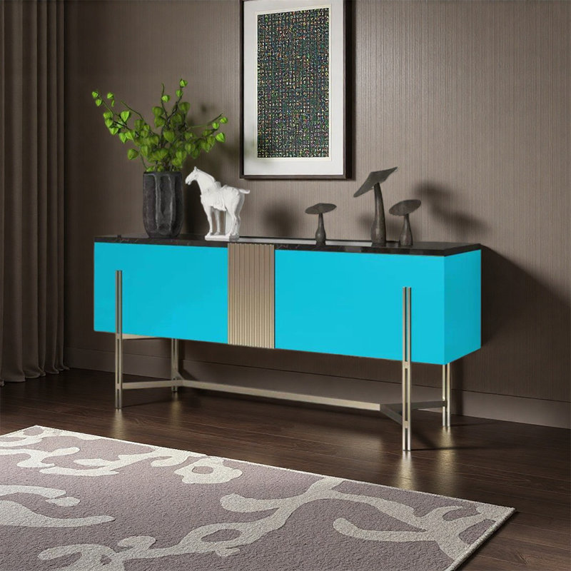 Armoire de rangement moderne, H 33,46 po x l 70,87 po x P 15,75 po, Noir / bleu clair