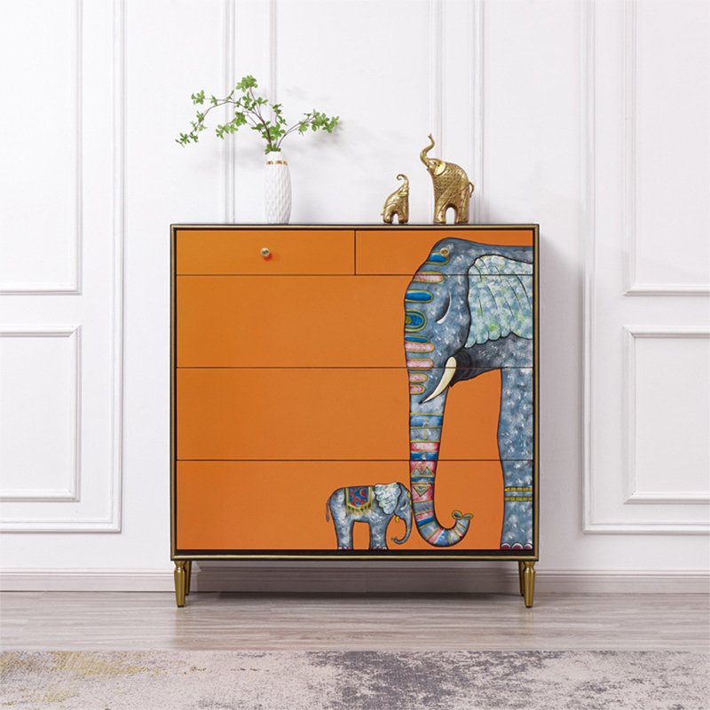 Rangement à chaussures peint éléphant orange