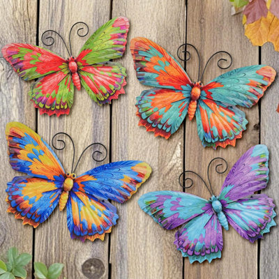 4 Pieces Metal Butterfly Wall Art Decor - 7.5" Outdoor Fence Wall Sculpture Decor, Hanging Decoration for Garden Yard Living Room
