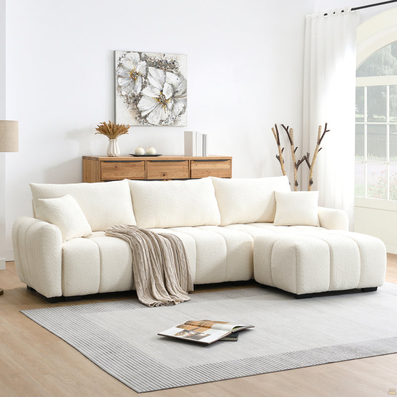 110" Modular Sectional Sofa, L Shape With Extra-Large Seat, Pull-Line Design, Movable Ottoman, High Density Foam, Free Combination