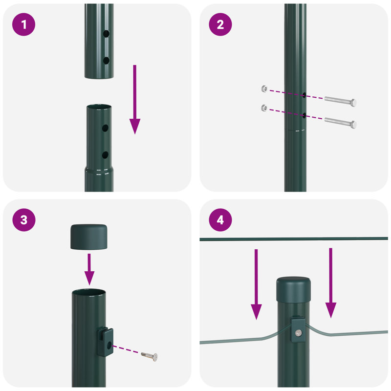 Vidaxl Fence Posts 13 Pcs Diameter32 Mm Galvanised Steel, Green, 190cm H x 3.2cm W