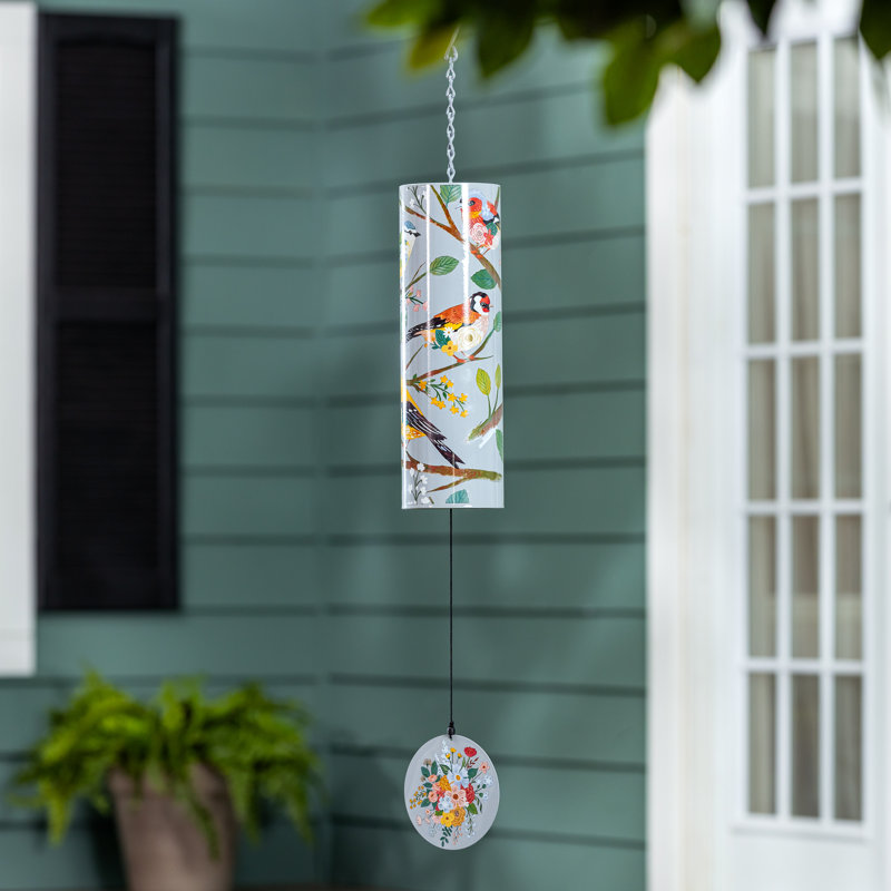 Carillon cylindrique en métal Birds on Branches, 36 po