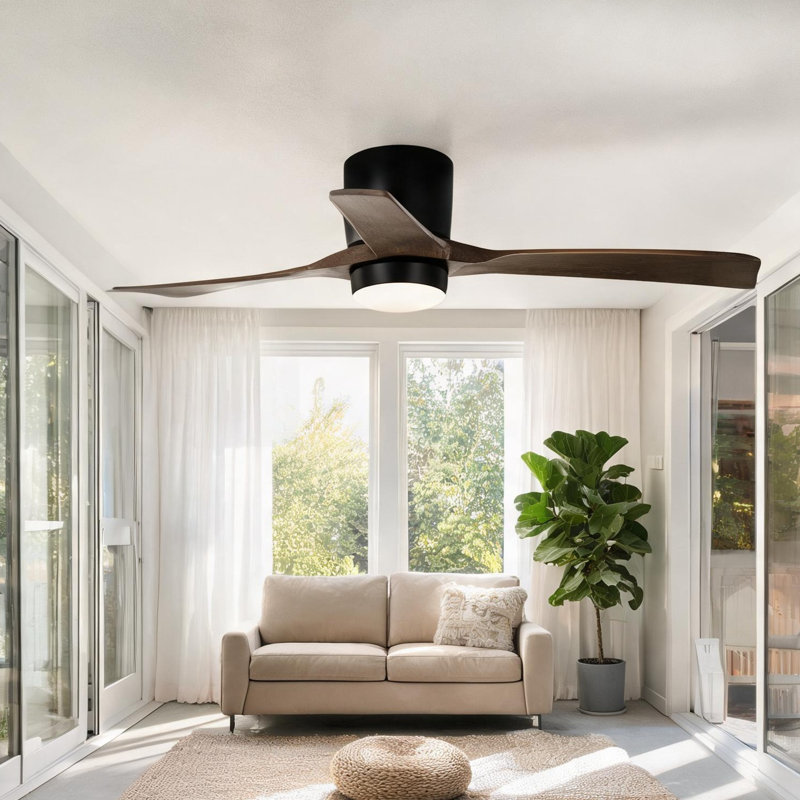 Ventilateur de plafond à télécommande en noir mat, 52 po, avec flux d'air saisonnier, moteur à courant continu, éclairage DEL