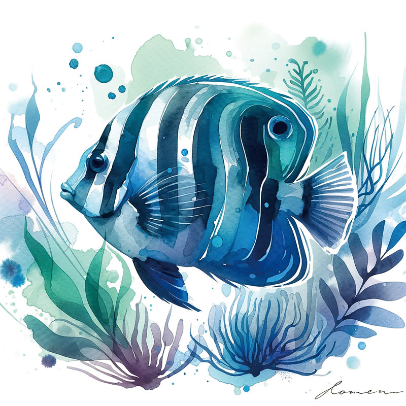 AquaRhythms - Blue Reef Angel Fish - impression sur toile tendue, H 12 po x l 12 po x P 1 po