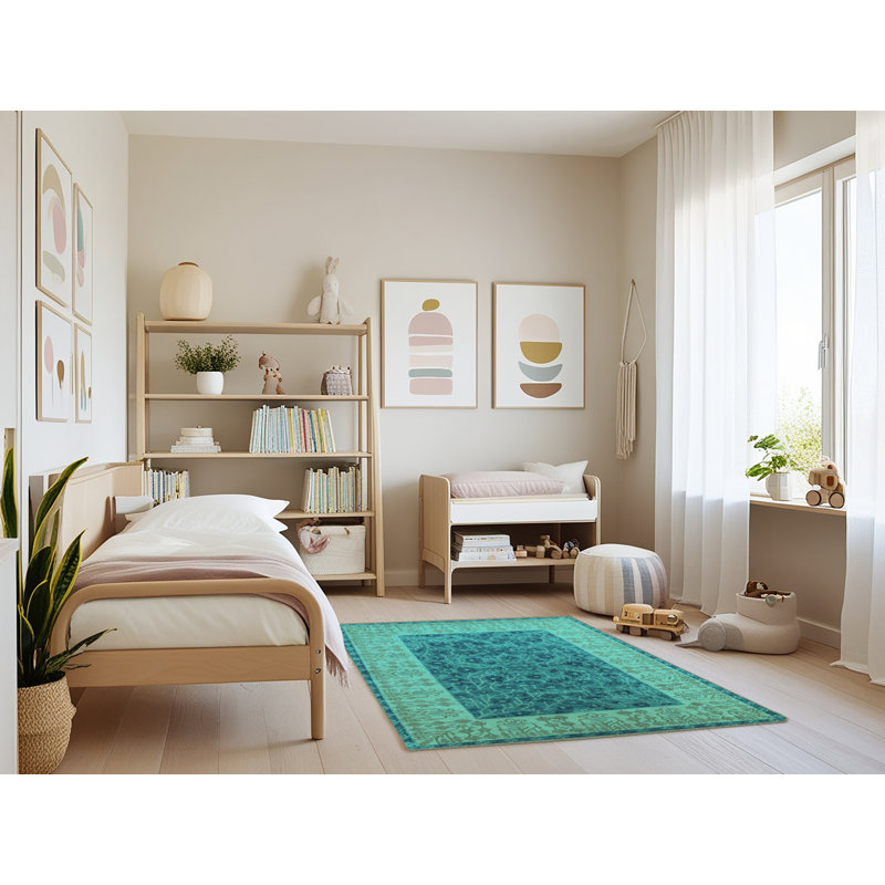 Tapis bleu / bleu sarcelle, Rectangle 3 pi x 5 pi