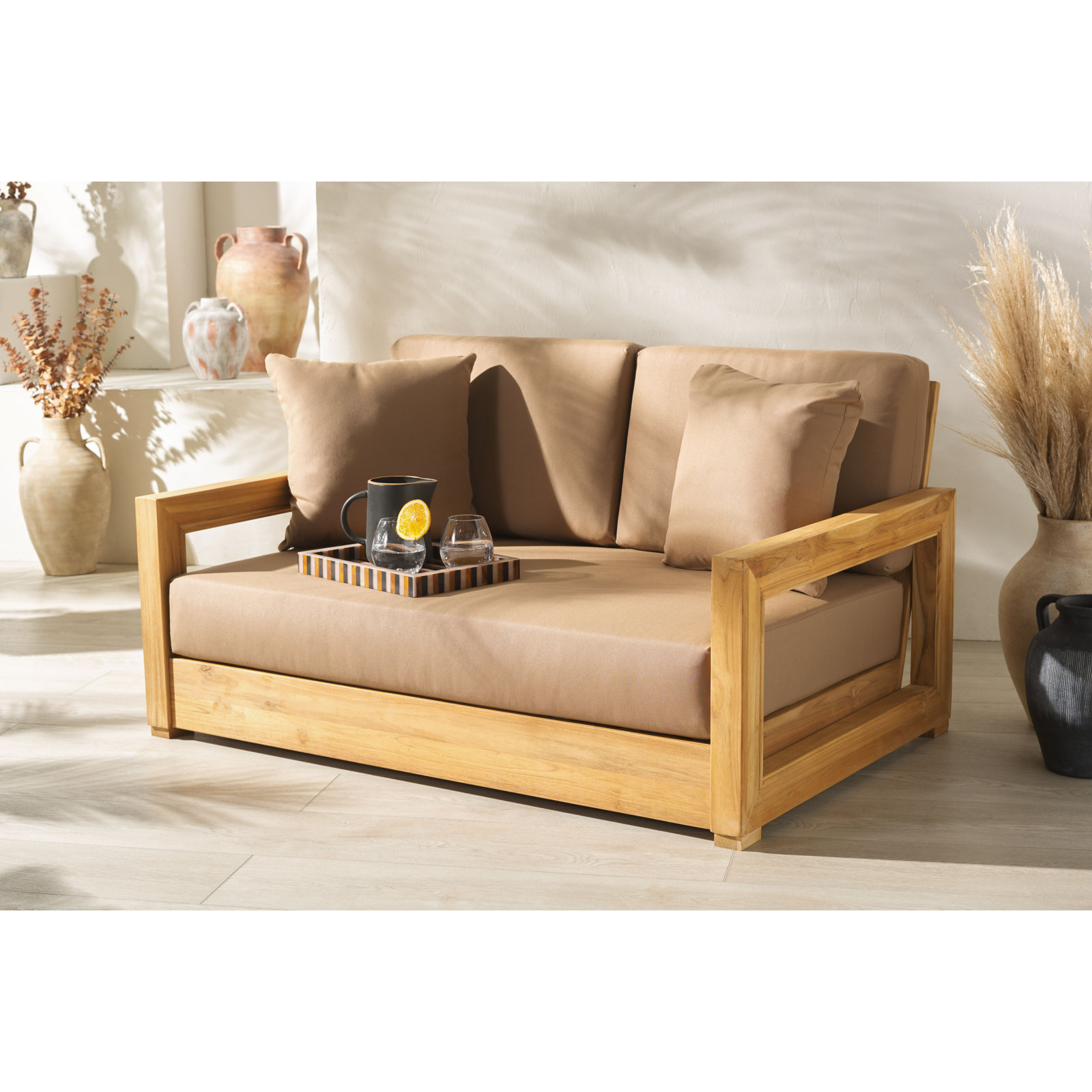 Melrose 52.75" Wide Loveseat with Cushions, Brown
