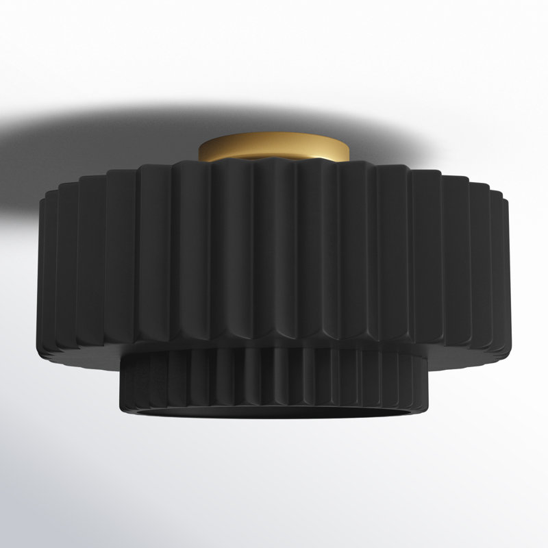 Plafonnier semi-encastré en céramique Dottie, H 7,25 po x l 14,5 po x P 14,5 po, Noir carbone mat / or champagne