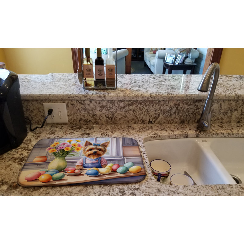 Decorating Easter Yorkshire Terrier Dish Drying Mat