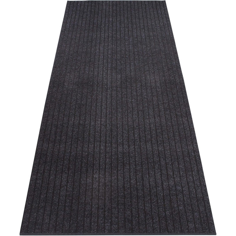 Indoor / Outdoor Striped Design Black Light Weight Low Pile Slip Resistant Rugs for Commercial, Residential Hallway