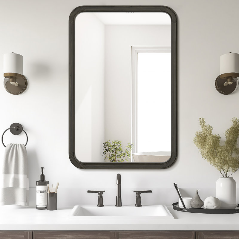 Reppond Solid Wood Rectangle Mirror, 40" x 30", Black