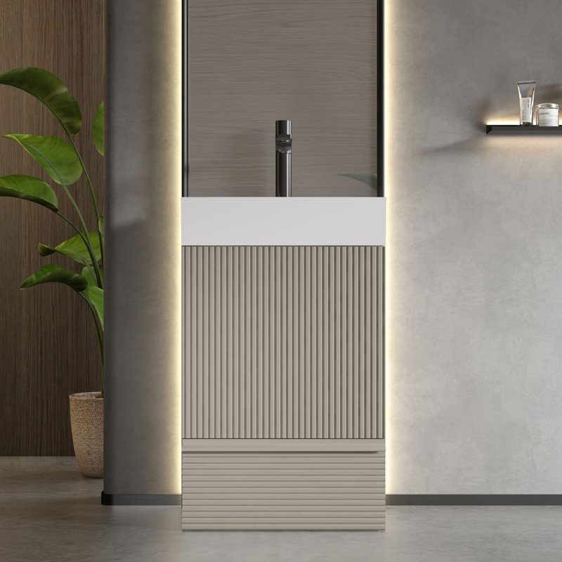 Modern 20 Inch Bathroom Vanity with Sink, Soft Close, Ceramic Basin, Door and Drawer Storage for Small Bathrooms, Apartments, Hotels
