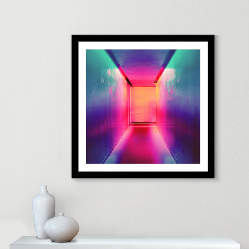«Neon Wonderland I» par Efe Kurnaz, Cadre cube noir, H 33,5 po x l 33,5 po x P 1,25 po