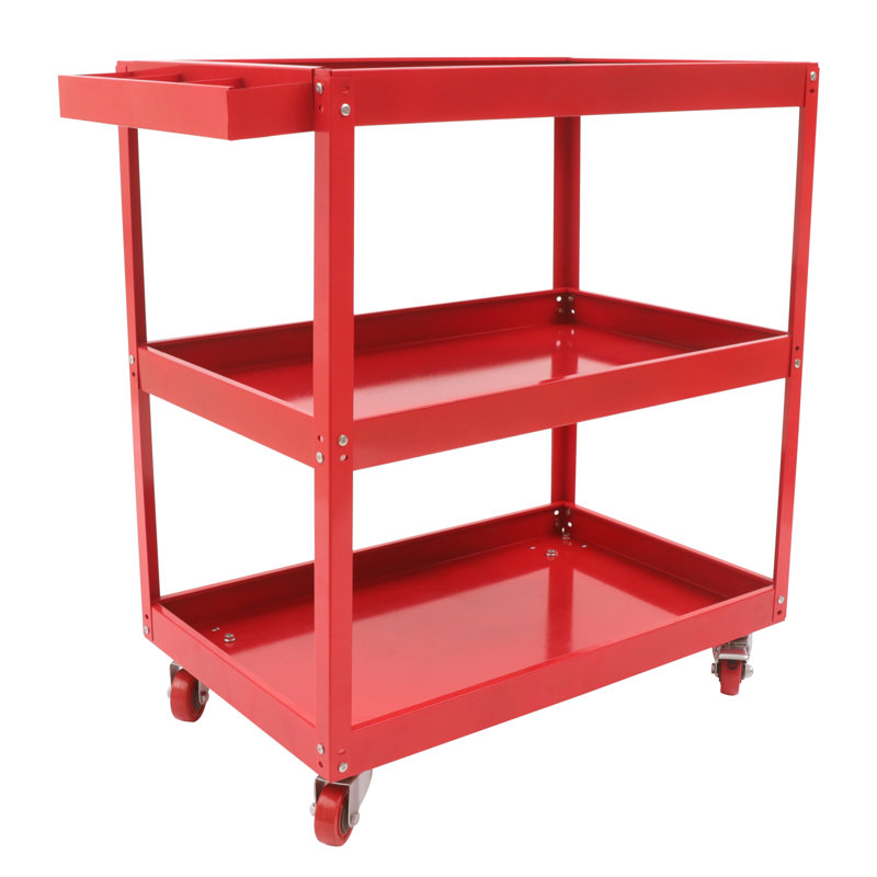 30.5" Heavy Duty Industrial Service Cart 3 Tier Rolling Tool Cart Steel Utility Cart, Red