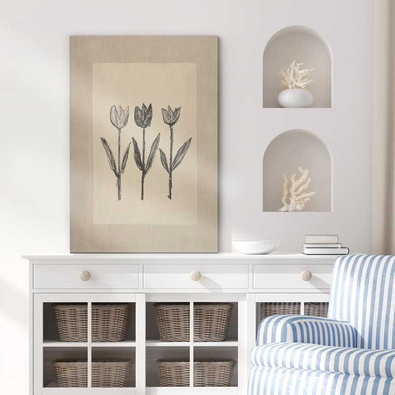 Impression sur toile encadrée de fleurs de tulipes minimalistes, H 18 po x l 12 po, Toile tendue, Ne s’applique pas