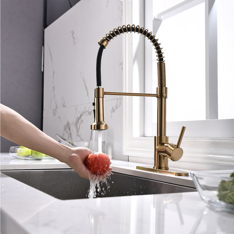 FLG Pull Down Kitchen Faucet, Brushed Gold