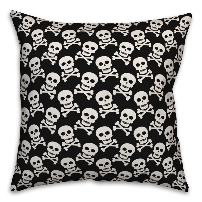 Coussin Skull, 16 po x 1 po, Noir, Housse de coussin seulement - sans coussin