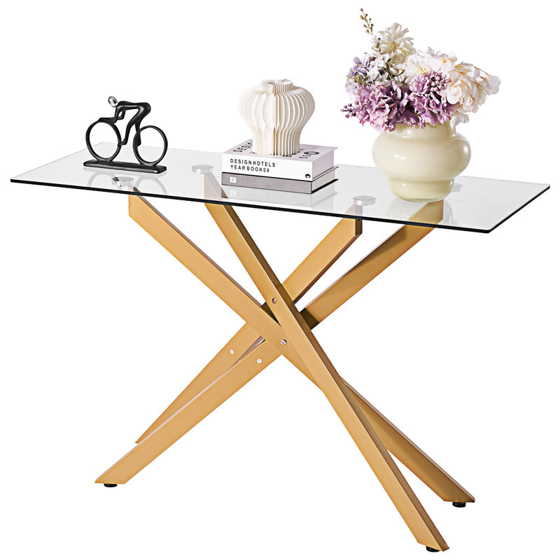Table d'appoint rectangulaire avec plateau en verre trempé