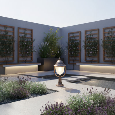 Lampadaire d'extérieur bronze antique avec abat-jour givré