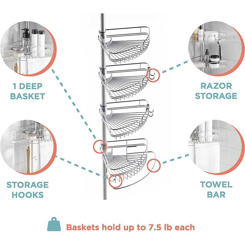 Serviteur de douche en acier inoxydable à barre de tension Buntingford, Chrome