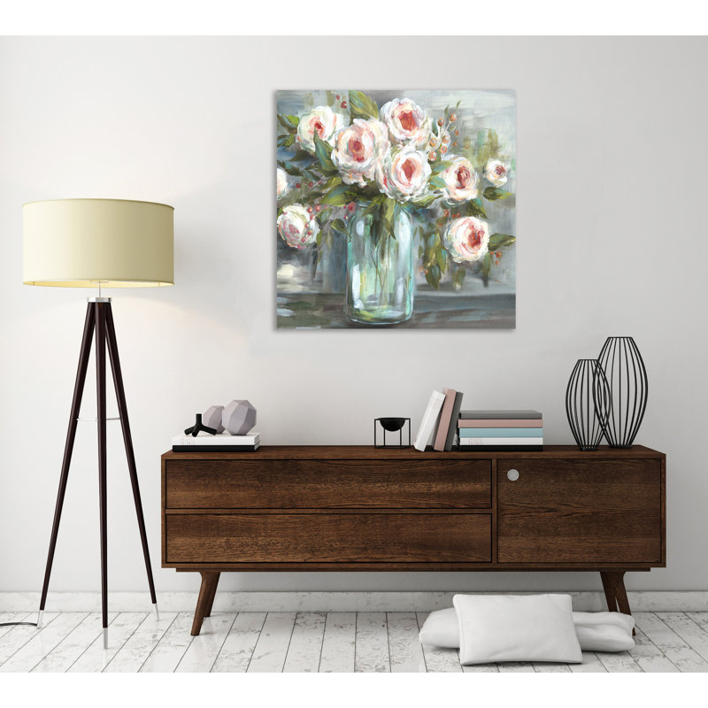 Blooms In A Mason Jar III - Wrapped Canvas Print, 30.5 cm H x 30.5cm W