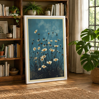 White Daisies Rising Botanical - Wrapped Canvas
