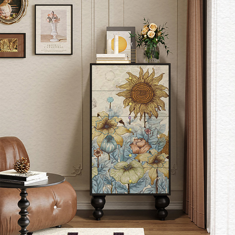 19.7in Multi-functional Chest of Drawers Sideboard, Black/Yellow/Blue/Cream