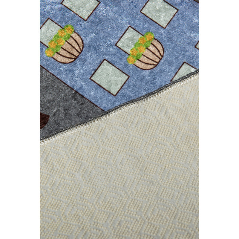 Tapis rectangulaire gris / vert en velours tissé à la machine, Rectangle 6 pi 7 po x 9 pi 6 po