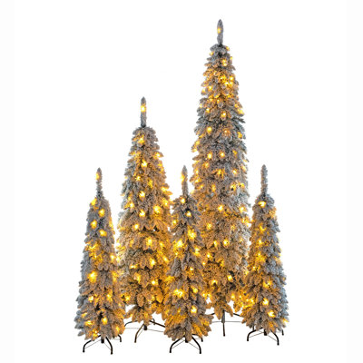  Crayons de Noël pré-éclairés, arbre de Noël artificiel mince 5 pièces avec flocage de neige, arbre de décoration de Noël, 1820 branches, 350 lumières DEL avec 11 modes d'éclairage