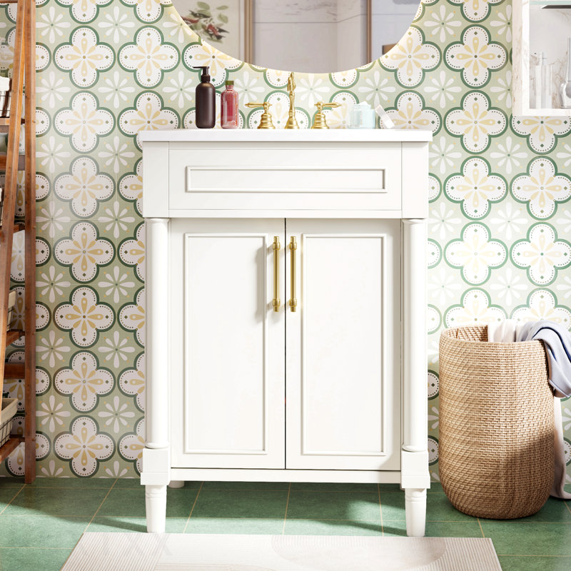 Meuble-lavabo 24 po avec lavabo intégré en céramique, meuble-lavabo simple avec 2 portes et meuble-lavabo simple pour petite et moyenne salle de bain